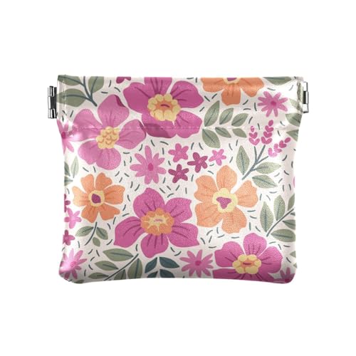 KLL Damen-Geldbörse aus Leder, tragbar, Mini-Kartenhalter, Geldbörse für Damen, Fantasy-Blumenmuster, Hellrosa, Fantasie-Blumenmuster, Hellrosa, 11 cm (L) x 9,5 cm (B) x 1 cm (H), Druck, Fantasy von KLL