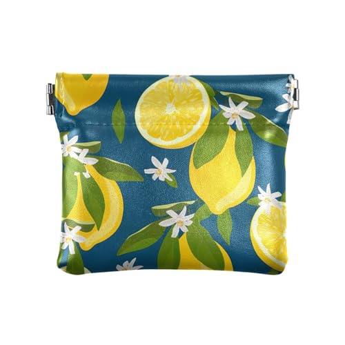 KLL Damen-Geldbörse aus Leder mit Verschluss für Damen, mit Verschluss für Damen, Zitronenfrüchte, Blumen, Blätter, Zitrus, Zitronenfrüchte, Blumen, Blätter, Zitrusfrüchte, Blätter, Zitrus, 11 cm (L) von KLL