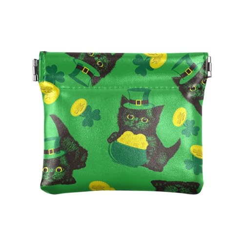 KLL Damen-Geldbörse aus PU-Leder, einzigartige Organisationstaschen für Frauen, schwarzer Kätzchen-Hut, St. Patrick's Day, schwarzer Kätzchenhut St. Patrick's Day, 11 cm (L) x 9,5 cm (B) x 1 cm (H), von KLL