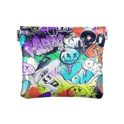 KLL Damen-Geldbörse aus PU-Leder, niedliche Karten-Schlüssel-Organizer für Mütter, Schwester, Graffiti-Cartoon-Figur, Graffiti-Cartoon-Figur, 11 cm (L) x 9,5 cm (B) x 1 cm (H), Druck, von KLL