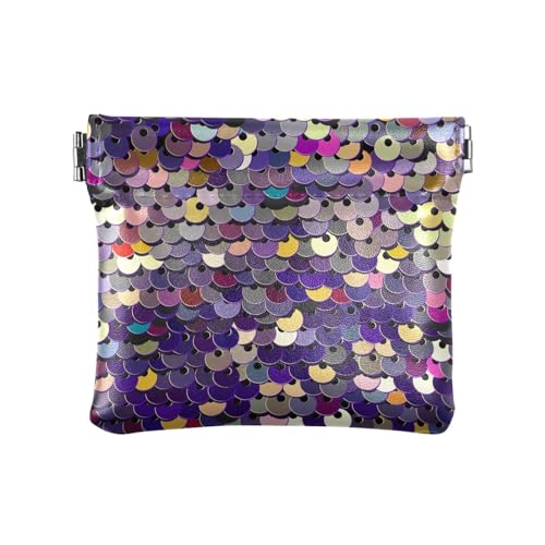 KLL Damen-Geldbörse aus PU-Leder, wasserdicht, Kartenhalter für Mütter, Schwester, Pailletten, violette Schuppen, violette Schuppen, 11 cm (L) x 9,5 cm (B) x 1 cm (H), Druck, Pailletten, violette von KLL