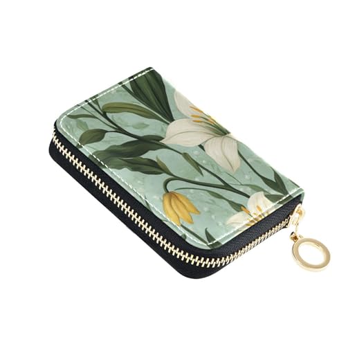 KLL Damen-Geldbörse mit Blumenmuster, Leder, mit Reißverschluss, RFID-blockierend, Grün von KLL
