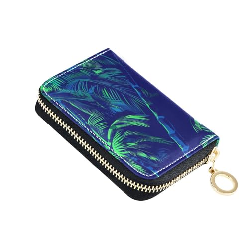 KLL Damen-Geldbörse mit Palmen, Leder, mit RFID-blockierendem Reißverschluss, Neongrün von KLL
