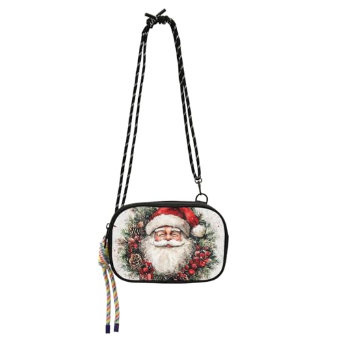 KLL Damen-Geldbörse mit Weihnachtsmann auf einem Kranz, Aquarell, für Herren, bequem, mit verstellbarem Riemen, Schultertasche, Spaziergang mit dem Hund von KLL