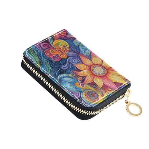 KLL Damen-Geldbörse mit abstraktem Blumenmuster, buntes Ölgemälde, Leder, Kartenetui mit 9 Kartenfächern, RFID-blockierend, Kreditkartenhalter mit Reißverschluss von KLL