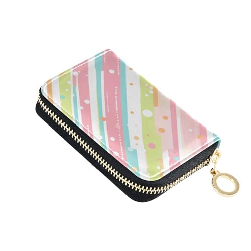 KLL Damen Kartenetui aus Leder, mit RFID-blockierendem Reißverschluss, Rosa / Grün gestreift von KLL