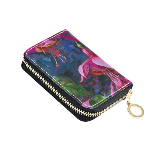 KLL Damen Kartenetui aus Leder, mit Reißverschluss, RFID-blockierend, Fuchsia-Blumenmotiv von KLL