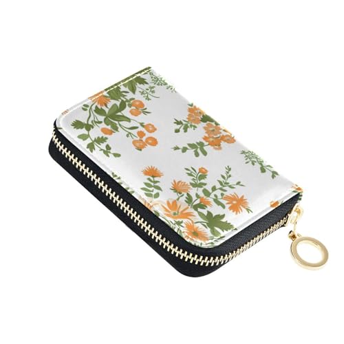 KLL Damen-Kartenetui mit 9 Kartenfächern, RFID-blockierend, mit Reißverschluss, Retro-Kunstblumen-Design, Orange von KLL