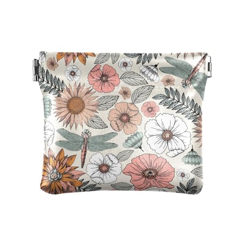 KLL Damen Kleine Leder Kleingeldbörse Einzigartige Tasche Geldbörse Make-up Tasche für Frauen Boho Blumen Libellen Vintage Boho Blumen Libellen Vintage 11.0 cm(L) x 9.5 cm(B) x 1.0 cm(H), Druck, Boho von KLL