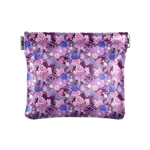 KLL Damen Kleine Leder Münzbörse Niedlich Mini Kleingeld Geldbörse Münzfach für Mütter Schwester, Floral Purple, Floral Purple, 11.0 cm(L) x 9.5 cm(W) x 1.0 cm(H), Print, Violett (Blumenmuster), von KLL