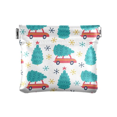 KLL Damen Leder Münzengeldbörse Tragbare Reisezubehör für Frauen, Retro Auto und Weihnachten, Retro Auto und Weihnachten, 4.33"(L) x 3.74"(W) x 0.39"(H), Print, Retro Auto & Weihnachten, 4.33"(L) x von KLL