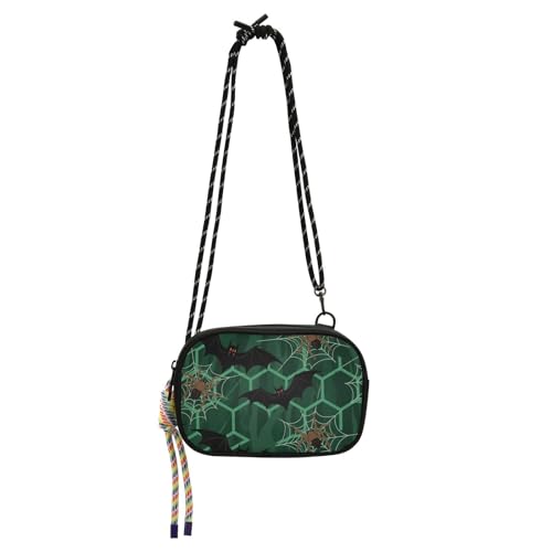 KLL Damen-Umhängetasche, Motiv: Spinne und Fledermäuse, für Herren, modisch, mit verstellbarem Riemen, Nylon, kleine Umhängetasche, Salbeigrün von KLL