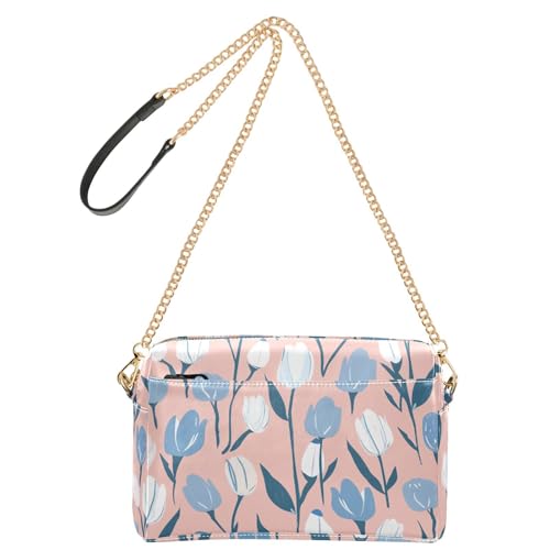 KLL Damen-Umhängetasche, Motiv: blaue und weiße Tulpen, pastellfarben, modisch, klein, veganes Leder, Umhängetasche, wasserdicht, Damen-Schulterhandtaschen von KLL