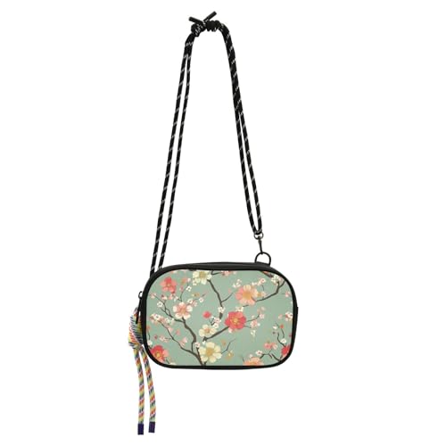 KLL Damen-Umhängetasche, mit verstellbarem Riemen, Kirschblüte, Weiß und Rot, kleine Handtaschen für Wandern und Reisen von KLL