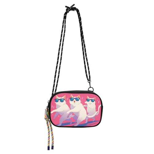 KLL Dancing Cats Peach Side Bag Crossbody Women Comfort with Credit Card Slots Black Handbag Have a meal von KLL