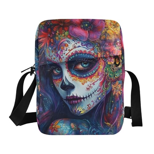 KLL Dia De Los Muertos Mexican Sugar Skull Girl Messenger Bag für Herren, veganes Leder, lässige Damen-Schulterhandtaschen von KLL
