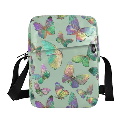 KLL Dreamy Butterfly Green Art Messenger Bag für Herren, veganes Leder, Umhängetasche, Einkaufstasche, Handtasche, Schultergurt von KLL