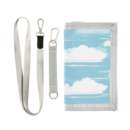 KLL Dreifach gefaltete Geldbörse für Kreditkarten, trendige, stabile Faltbörse mit Umhängeband, Himmelblau und Reinweiß gestreift KLL Dreifach gefaltete Geldbörse für Kreditkarten, trendige, stabile Faltbörse mit Umhängeband, Himmelblau und Reinweiß gestreift von KLL