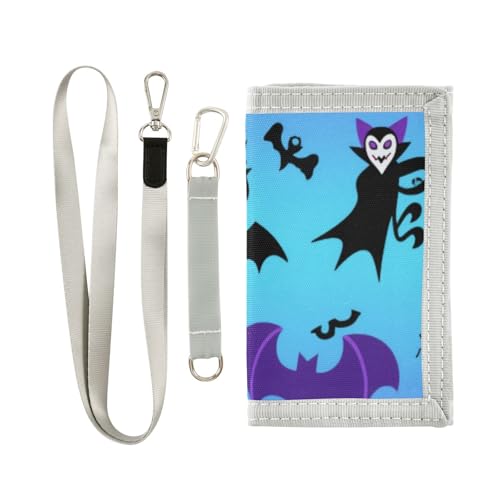 KLL Dreifach gefaltete Halloween-Geldbörse für Damen, Werwolf, Fledermaus, Kürbis, dreifach gefaltet, einzigartig, stabil, dreifach gefaltet, mit Umhängeband KLL Dreifach gefaltete Halloween-Geldbörse für Damen, Werwolf, Fledermaus, Kürbis, dreifach gefaltet, einzigartig, stabil, dreifach gefaltet, mit Umhängeband von KLL