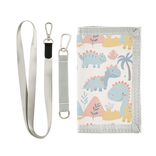 KLL Dreifach gefalteter Kartenhalter mit Dinosaurier-Motiv, für Reisen, einfache, lässige Geldbörse, Geldklammer für Herren, mit Umhängeband, Cremeblau von KLL