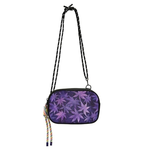 KLL Dunkelviolette Ahornblätter-Crossbody-Geldbörse für Damen, wasserdicht, mit Kreditkartenfächern, Nylon, kleine Crossbody-Tasche für Wandern, Reisen von KLL