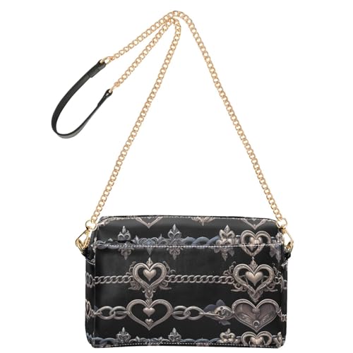 KLL Dunkle Herzförmige Kette, modische Umhängetasche, kleine Taschen für Frauen, veganes Leder, Damen-Geldbörse, Reißverschluss, Schulterhandtaschen von KLL