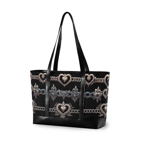 KLL Dunkle herzförmige Kette, große Kapazität, Taschen für Laptops für Damen, mit Reißverschluss, Büchertasche, große Handtasche für College mit Bolso Para-Laptop von KLL