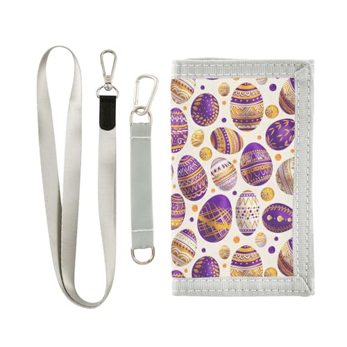 KLL Easter Eggs dreifach gefaltete Geldbörse für Herren, cooles Geschenk, leicht, mit Umhängeband, Violett / goldfarben KLL Easter Eggs dreifach gefaltete Geldbörse für Herren, cooles Geschenk, leicht, mit Umhängeband, Violett / goldfarben von KLL