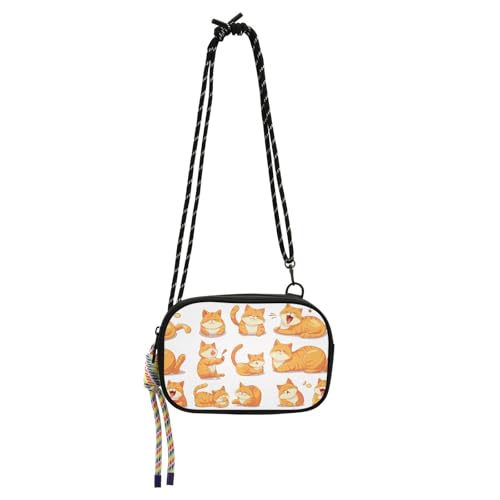 KLL Ein Set niedlicher orangefarbener Fat Cat West Crossbody-Börsen für Herren, praktisch mit verstellbarem Riemen, kleine Handtaschen für einen Spaziergang von KLL