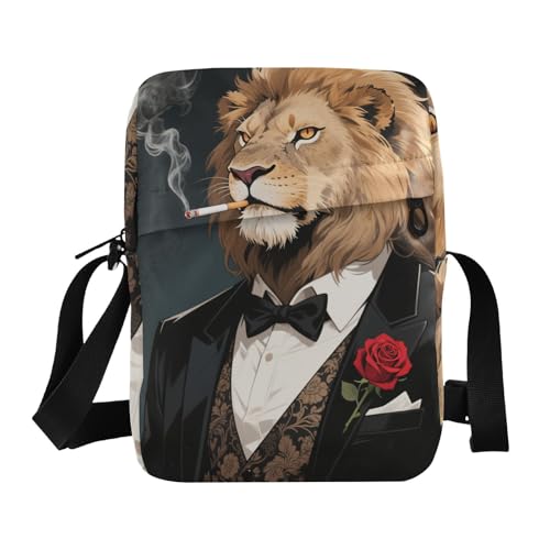 KLL Eine leistungsstarke Umhängetasche mit goldenem Löwen, veganes Leder, Herren-Umhängetasche, Umhängetasche, Einkaufstasche von KLL