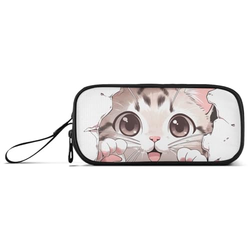 KLL Einfaches Federmäppchen mit Cartoon-Katze, Nylon, große Kapazität, Federmäppchen mit Fächern, Schreibwaren-Tasche für elementare Männer von KLL