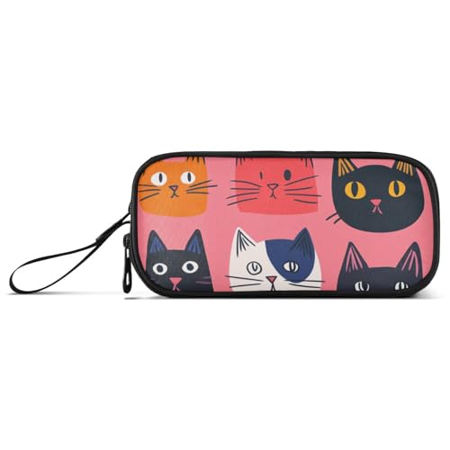 KLL Einfaches Federmäppchen mit Cartoon-Katzen-Illustration, Nylon, große Kapazität, Federmäppchen für College, Schreibwaren, Organizer für High School Männer von KLL