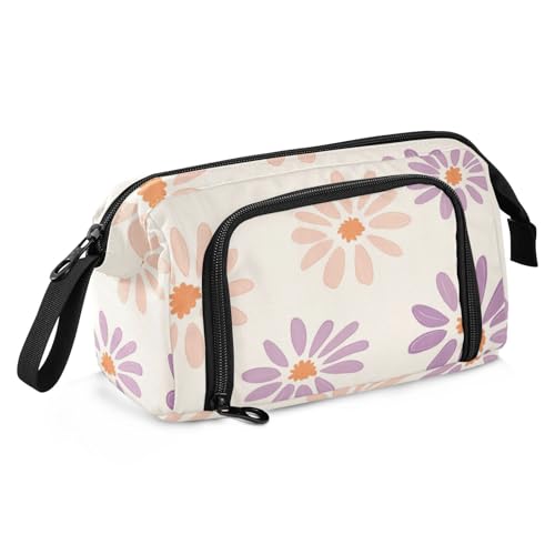 KLL Einfaches Federmäppchen mit Gänseblümchen-Motiv, Pastellrosa Hintergrund, große Kapazität, Stand-up-Federmäppchen, multifunktional, für College-Studenten, Reisen von KLL