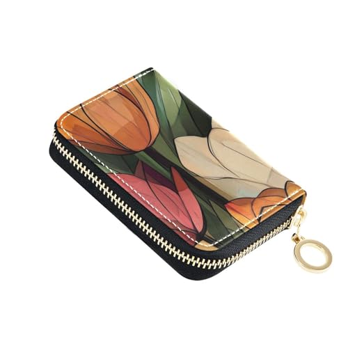 KLL Elegante Retro-Geldbörse mit Tulpen-Kunstleder; Kartenetui für Damen, mit 2 Geldfächern, RFID-blockierend, Kreditkartenetui mit Reißverschluss von KLL