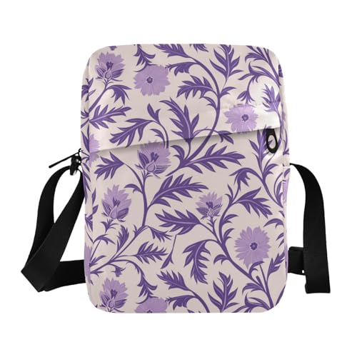 KLL Elegante Umhängetasche aus veganem Leder, mit Lavendel-Blumenmuster, lässige Damen-Schulterhandtasche von KLL