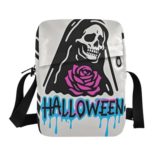 KLL Evil Black Skull for Halloween Herren Messenger Bag Crossbody Veganes Leder Schultertaschen Reise Frau Schulterhandtaschen von KLL