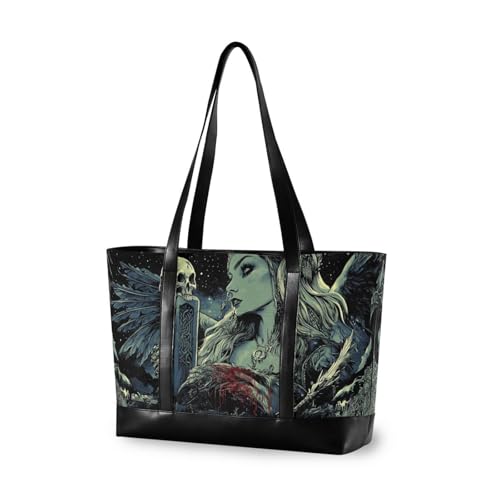 KLL Evil Skull Night Große Kapazität Taschen für Laptops mit Reißverschluss Taschen für Frauen Tote Professionelle Große Handtasche für Pool Gym Lebensmittel Reisen mit Windeln, Bolso Para, Laptop von KLL