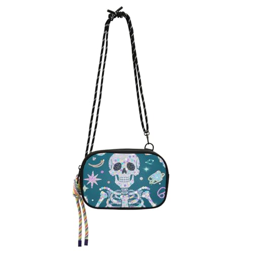 KLL Fake Pailletten Glitzer Blau Schädel Crossbody Kameratasche Frauen Praktisch mit Kreditkartenfächern Damen Schulterhandtaschen Gehen Sie einkaufen von KLL