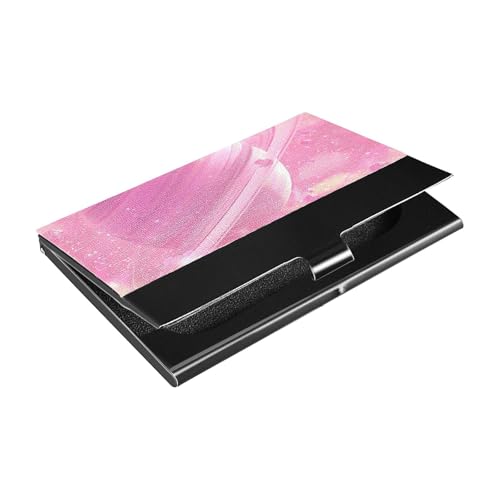 KLL Fantasy Pink Planet Animation Aesthetics Slim Card Holder for Business Card with Leather & Stainless Steel case with Card Holder for Women or Men estuche para tarjetas von KLL