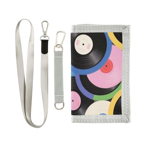 KLL Farbige Cartoon-Schallplatten-Geldbörse mit Geldklammer für Reisen, coole bunte Herren-Reisebrieftasche mit Umhängeband KLL Farbige Cartoon-Schallplatten-Geldbörse mit Geldklammer für Reisen, coole bunte Herren-Reisebrieftasche mit Umhängeband von KLL