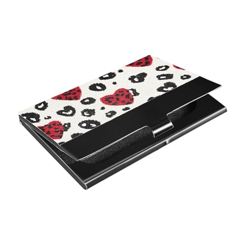 KLL Fashion Love Red Leopard Print Weihnachten Slim Visitenkartenhalter mit Leder und Edelstahl Kartenaufbewahrung für Damen oder Herren Portatarjetas para Hombre von KLL