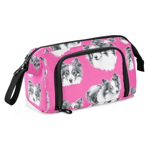 KLL Federmäppchen, Organizer, großes Fassungsvermögen, großes Federmäppchen, multifunktionales Federmäppchen, Kosmetik, Make-up für Teenager, Büro, lustig, Shetland-Schäferhund, Hot Pfirsich von KLL