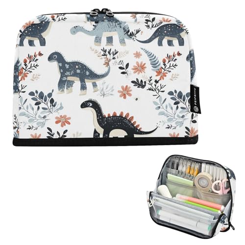 KLL Federmäppchen, große Kapazität, Make-up-Tasche, breite Öffnung, Schreibwaren-Organizer für Teenager, adretter Schulbedarf, niedliche Dinosaurier von KLL