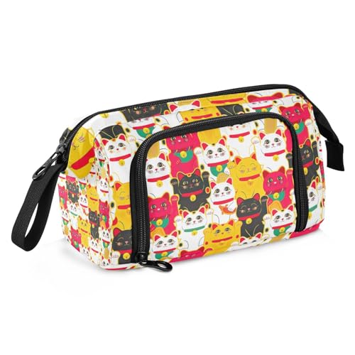 KLL Federmäppchen, große Kapazität, Make-up-Tasche, multifunktional, mit Stifthalter, für Teenager, Mädchen, Malerei, Kosmetik, Schulbedarf, Maneki, Neko, Katze, Maneki Neko Cat, Einheitsgröße, von KLL