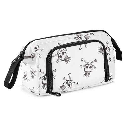 KLL Federmäppchen, großes Fassungsvermögen, Schreibwaren-Tasche mit Reißverschluss, Federmäppchen, Kosmetik, für Studenten, adrette Schule, Totenkopf, Böse (9) von KLL