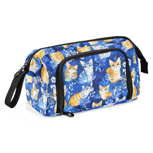 KLL Federmäppchen, großes Fassungsvermögen, adrettes Federmäppchen mit Griff, Federmäppchen, Kosmetik, Make-up, für Krankenschwestern, Schule, Must-Haves, lustige Ragdollcats, Blau von KLL