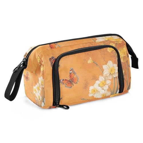 KLL Federmäppchen, großes Fassungsvermögen, niedliches Federmäppchen, multifunktional, für Kinder, College, Blumen, Narzissen, Phlox, Schmetterlinge, Bienen von KLL