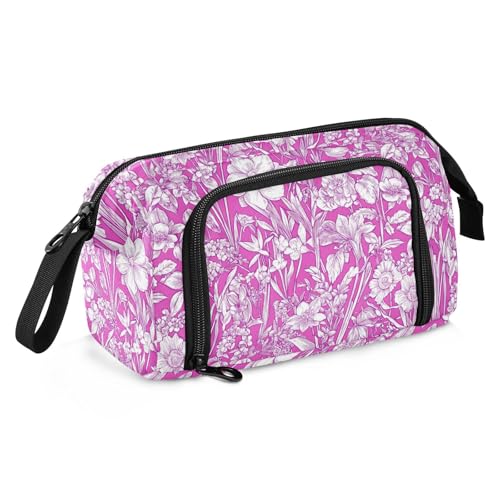 KLL Federmäppchen Große Kapazität Hard Pencil Case Tragbare Federmäppchen für Erwachsene für Krankenschwester Kindergarten Herbst Blumen Narzissen Amaryllis Hot Peach von KLL