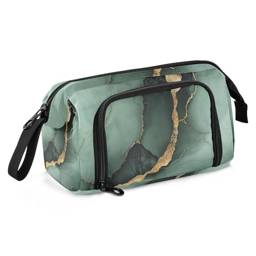 KLL Federmäppchen Große Kapazität Preppy Federmäppchen mit Fach Federmäppchen mit Reißverschluss für Mädchen Adrette Schule Marmor Salbeigrün Schwarz von KLL