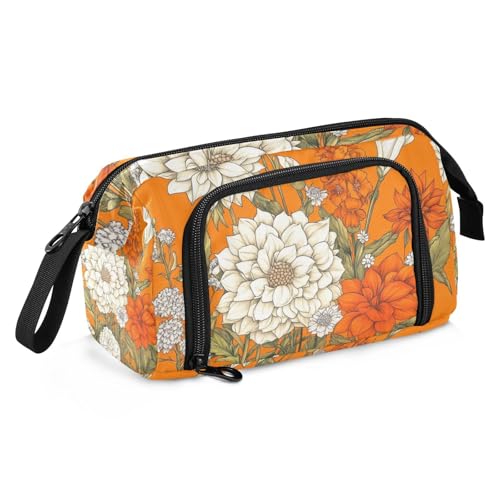 KLL Federmäppchen Große Kapazität Tasche mit Fach Multifunktionales Stifteetui Kosmetik Make-up für Jugendliche Mittelschule Blumen Gladiolen Orange von KLL